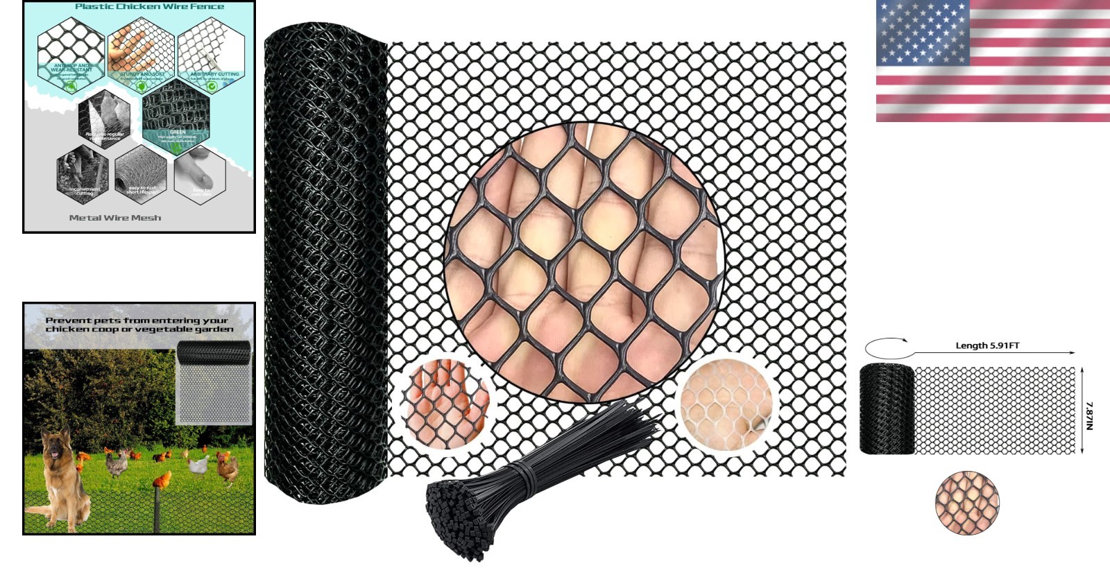 Easy-Install 7.87in x 5.91ft Plastic Chicken Wire for Gardens and Pet Protectors