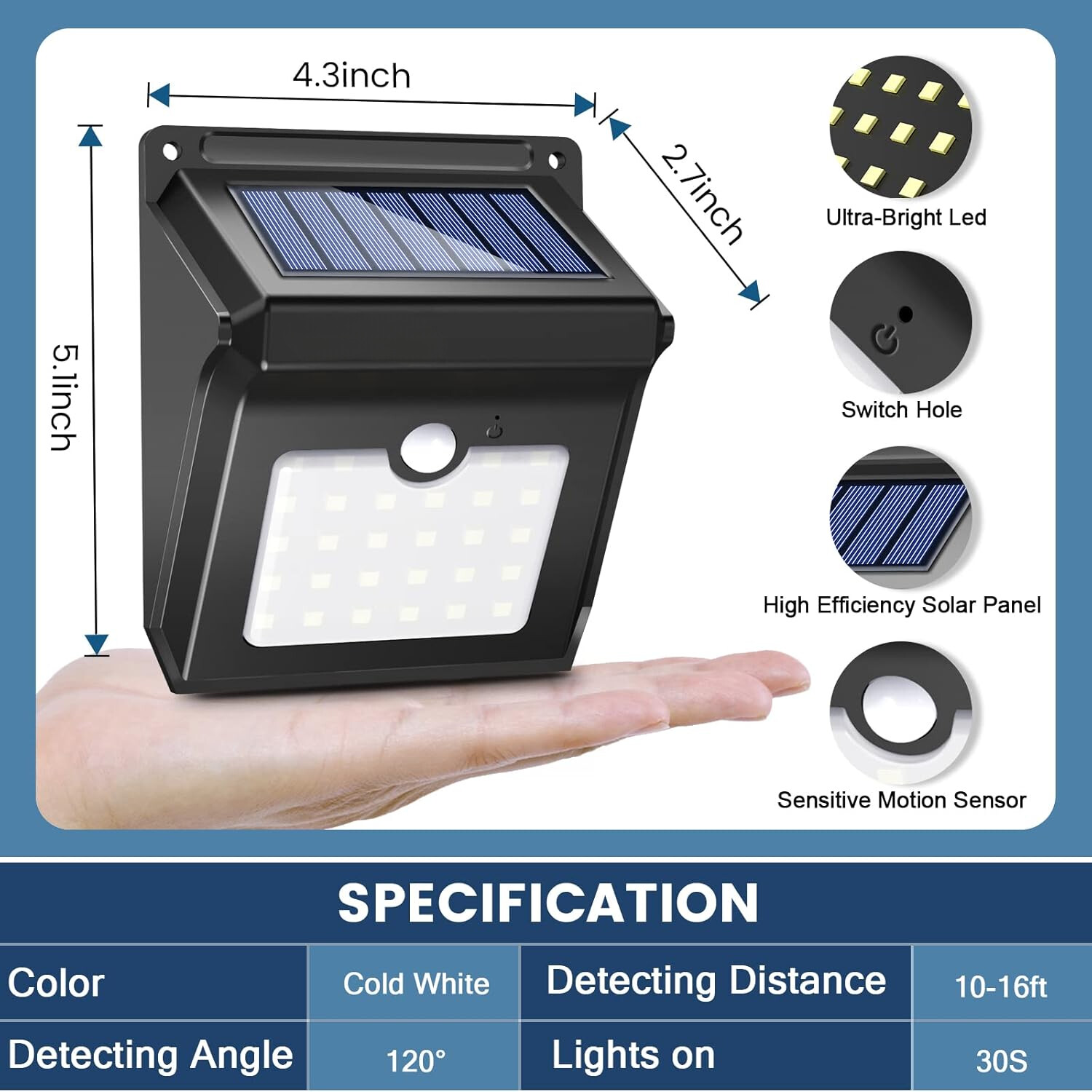 Solar Outdoor Lights Wireless Security Motion Sensor Lights 4Packs Backyard Step
