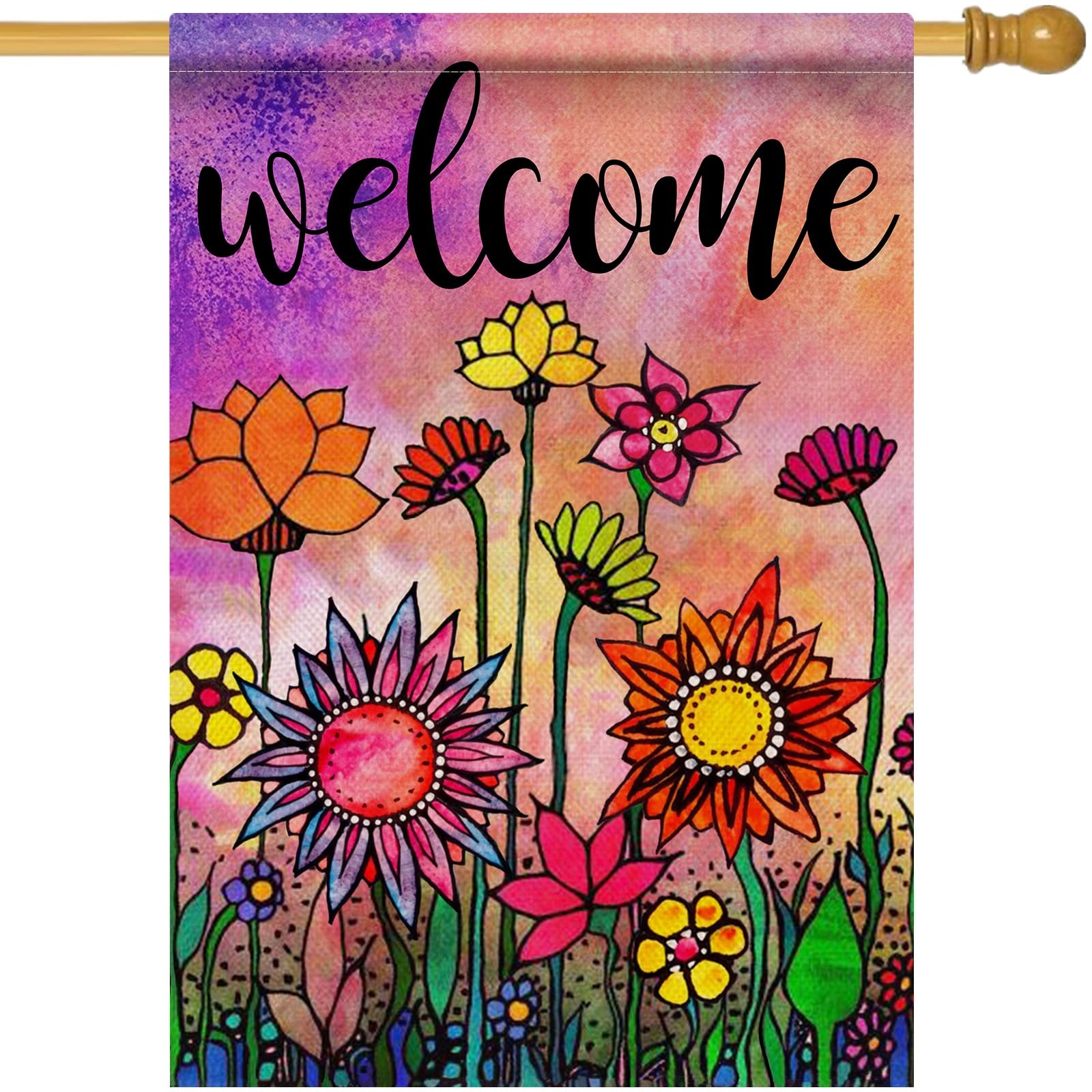 Hzppyz Welcome Spring Summer Watercolor House Flag Double Sided, Flowers Deco…