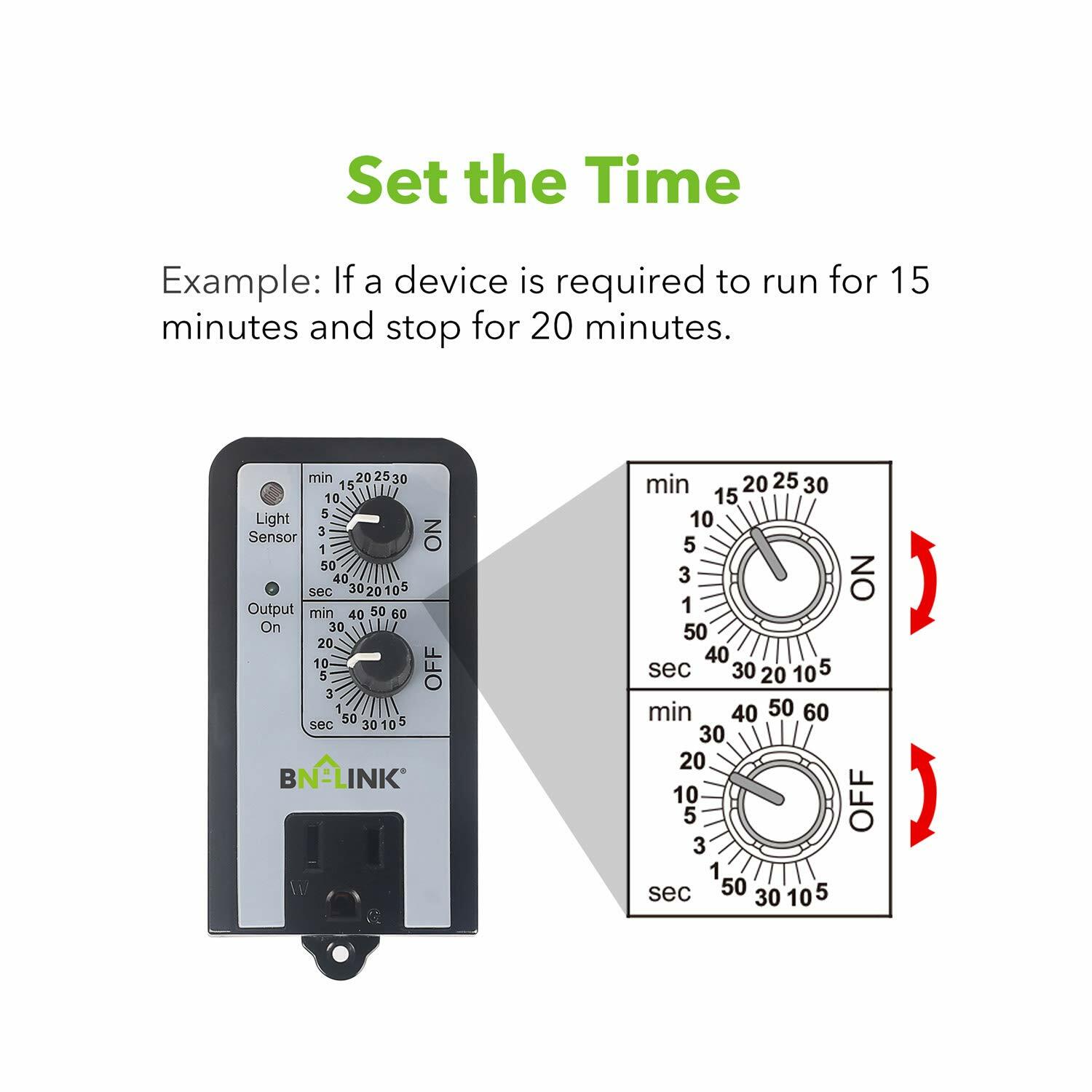 BN-LINK Short Period Repeat Cycle Timer 24 Hours ON OFF Controls Plug In Delay