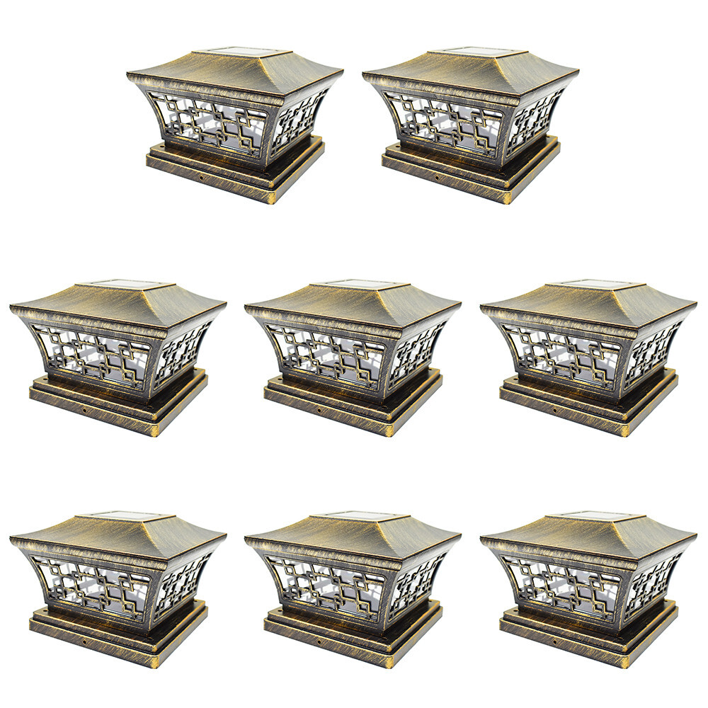 8 Black / Bronze 6 x 6 Solar Post Lights Outdoor LED Deck Cap Fence Lamp Vinyl