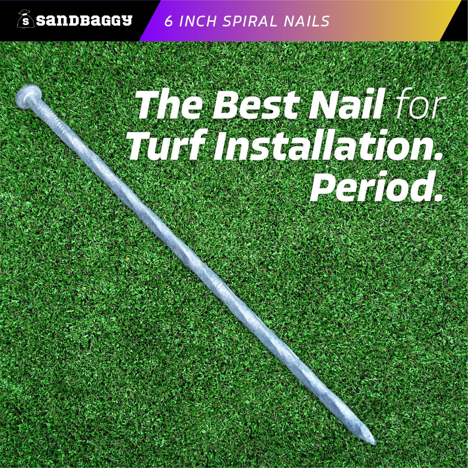 Sandbaggy 6 inch Galvanized Artificial Turf Nails – Spiral Landscape Spikes