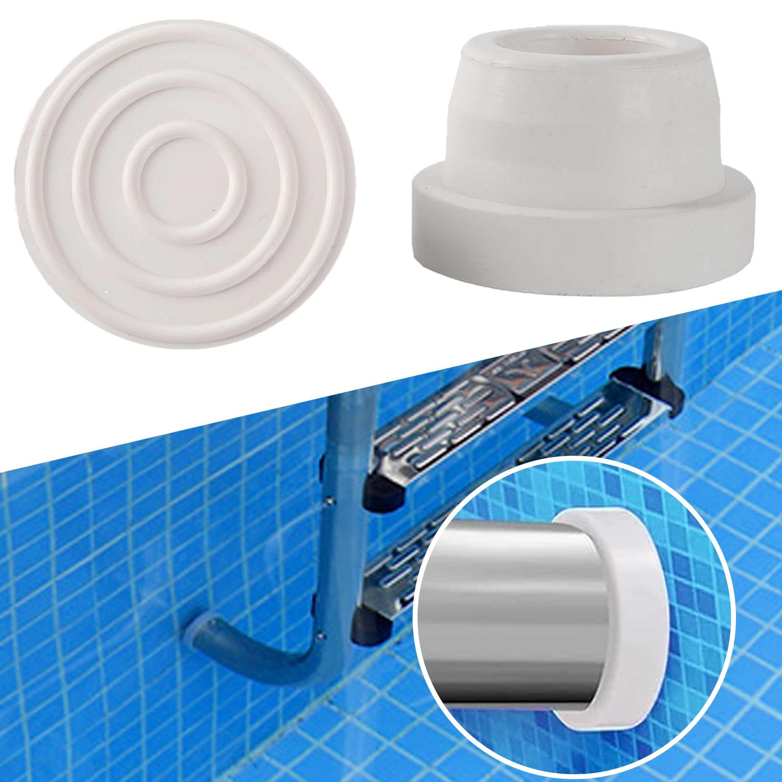 (2-Pack, White) Inside Pools Ladder Bumpers for Inground Pools Ladder End Plu…