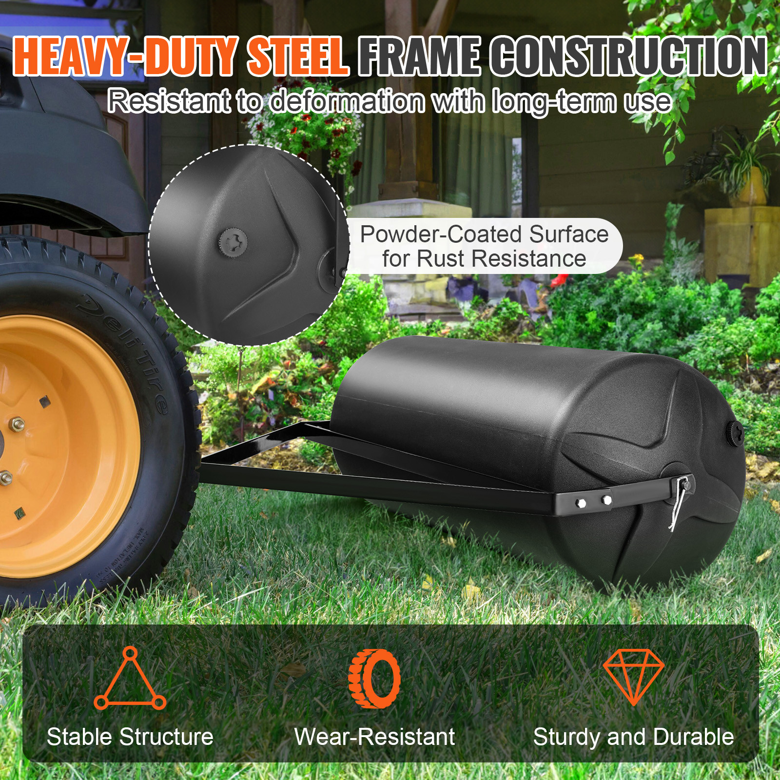 VEVOR Tow Behind Lawn Roller Yard Roller 400 lbs Sand/Water Filled Sod Roller