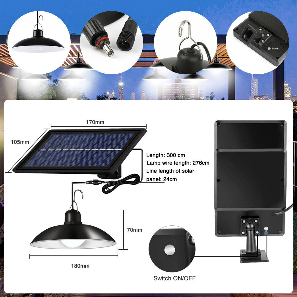2Pack Solar Pendant Hanging Light Dimmable Outdoor Indoor Garden Yard Shed Lamp