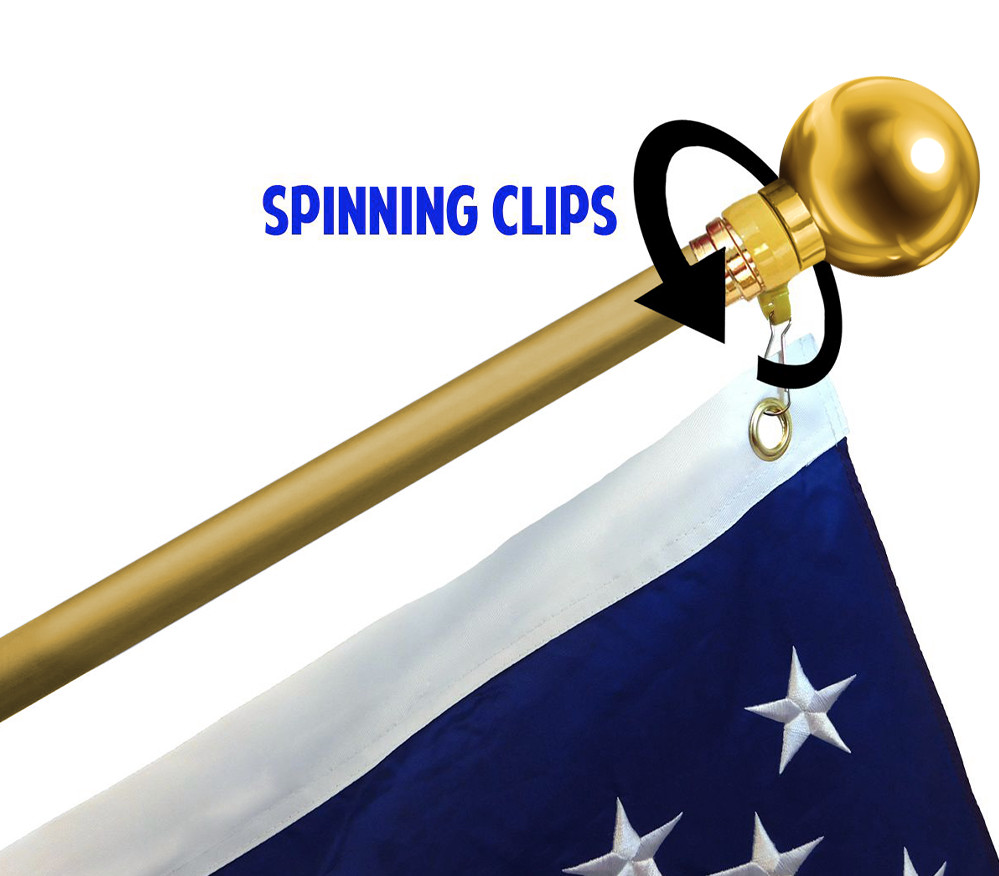 8ft Silver Indoor Flag Pole and Gold Base Kit (Ball Top) PREMIUM