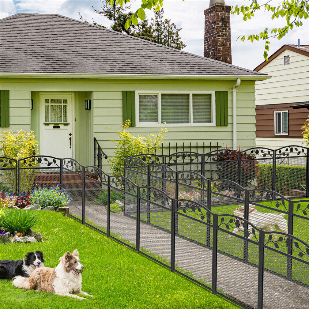 Set of 5 Heavy Outdoor Dog Pens Garden Fences Pets Playpens w/ Door 43.3″ Height