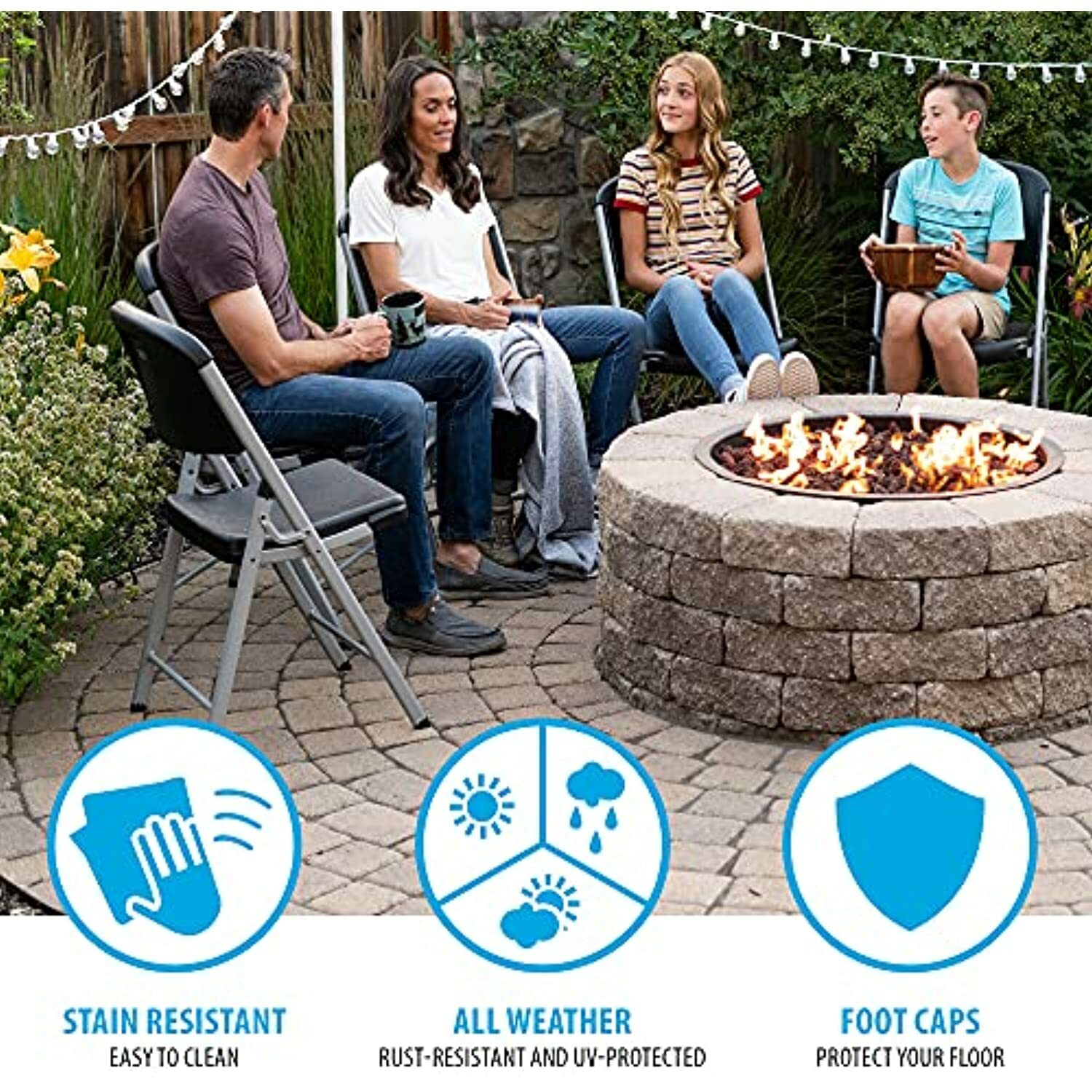 LIFETIME Commercial Grade Folding Chairs, 4 Pack, Black/Silver