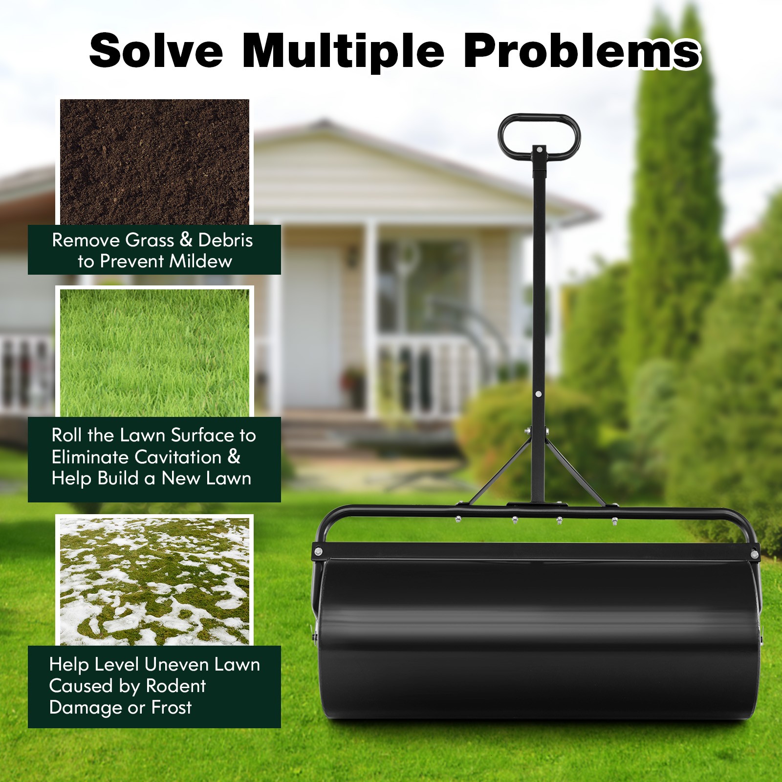 Lawn Roller Push/Tow Behind a Tractor Sod Drum Roller for Garden Yard Park Farm