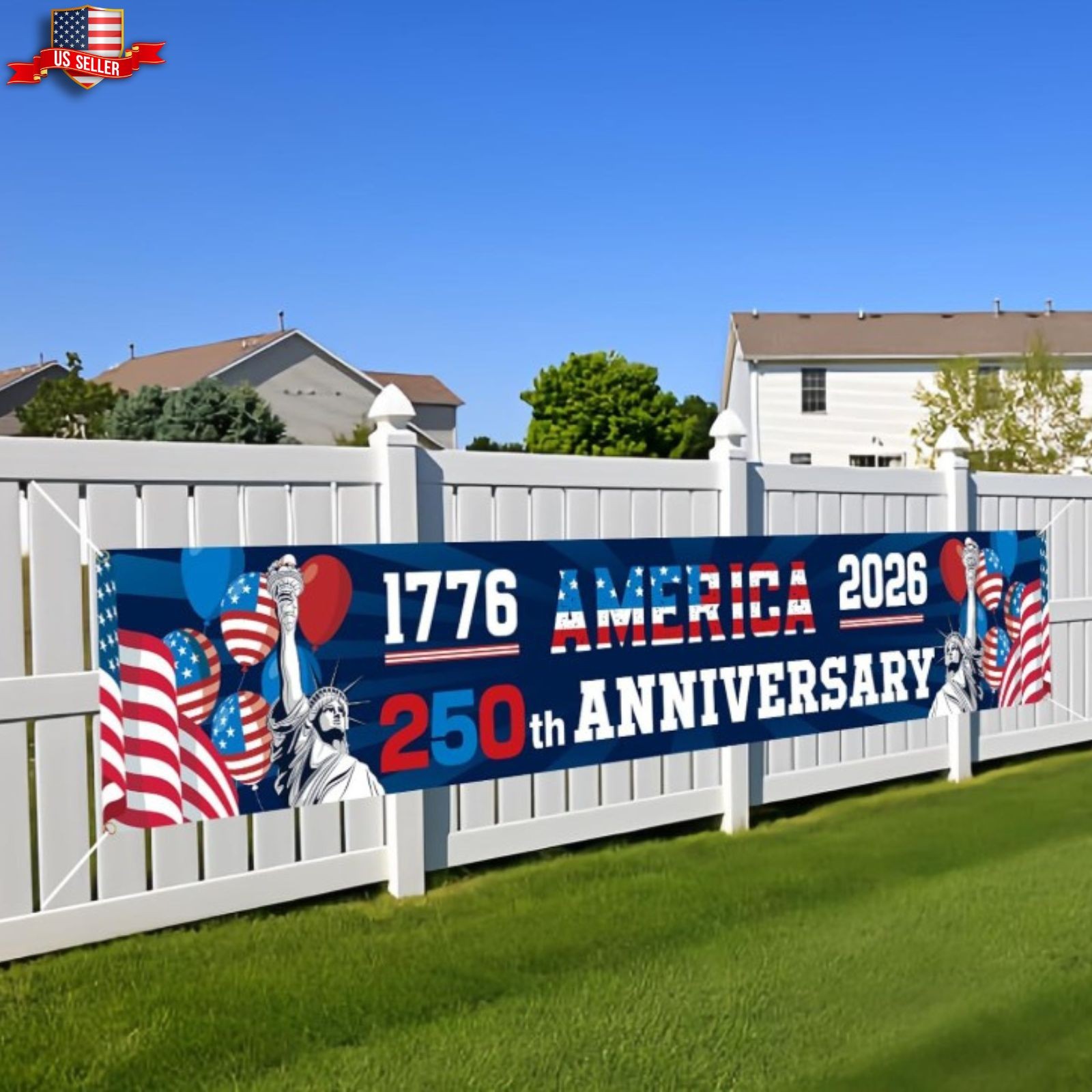 250 Year Anniversary USA Banner Flag 2X10 Ft, 4Th of July Decorations 1776-2026