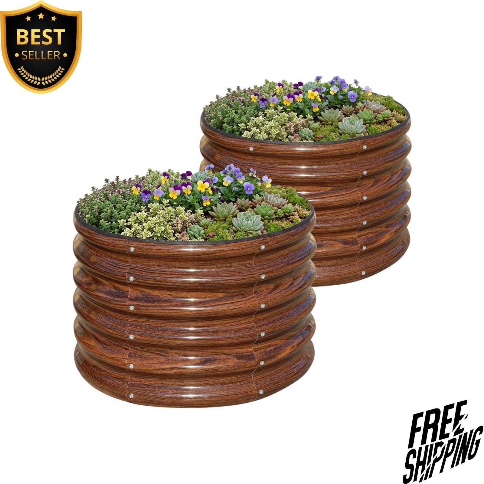 NEW 2PCS Raised Garden Bed 2x2x1.5FT Round Galvanized Metal Planter Brown