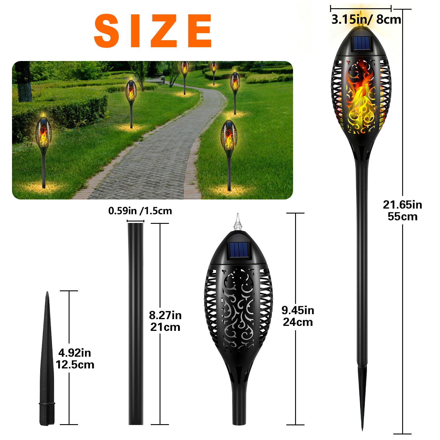 6 Pack LED Solar Flame Torch Lights Outdoor Flickering Garden Yard Pathway Lamps