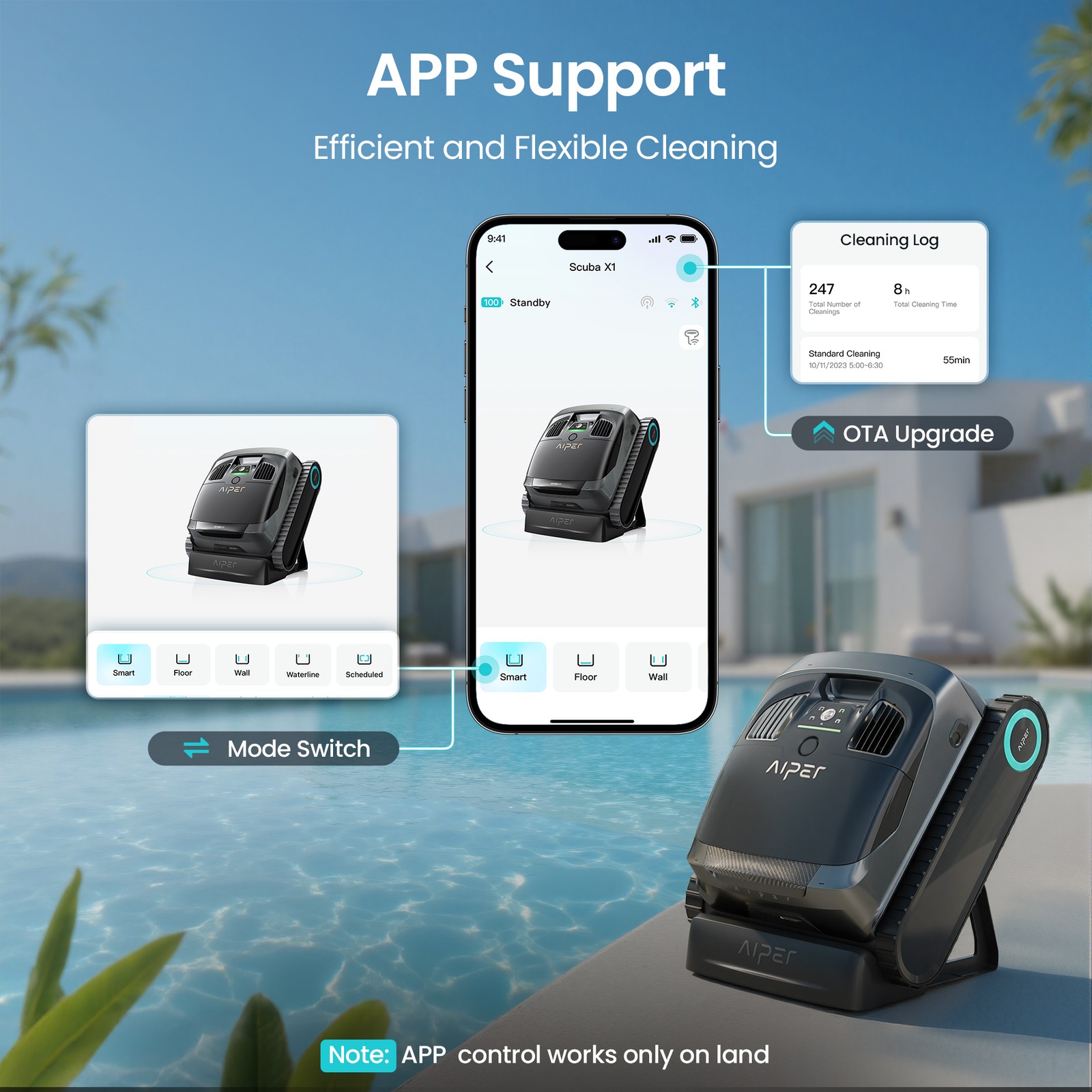 AIPER Scuba X1 Pool Robot Cleaner Vacuum, Floor/Wall/Waterline Cleaning Renewed