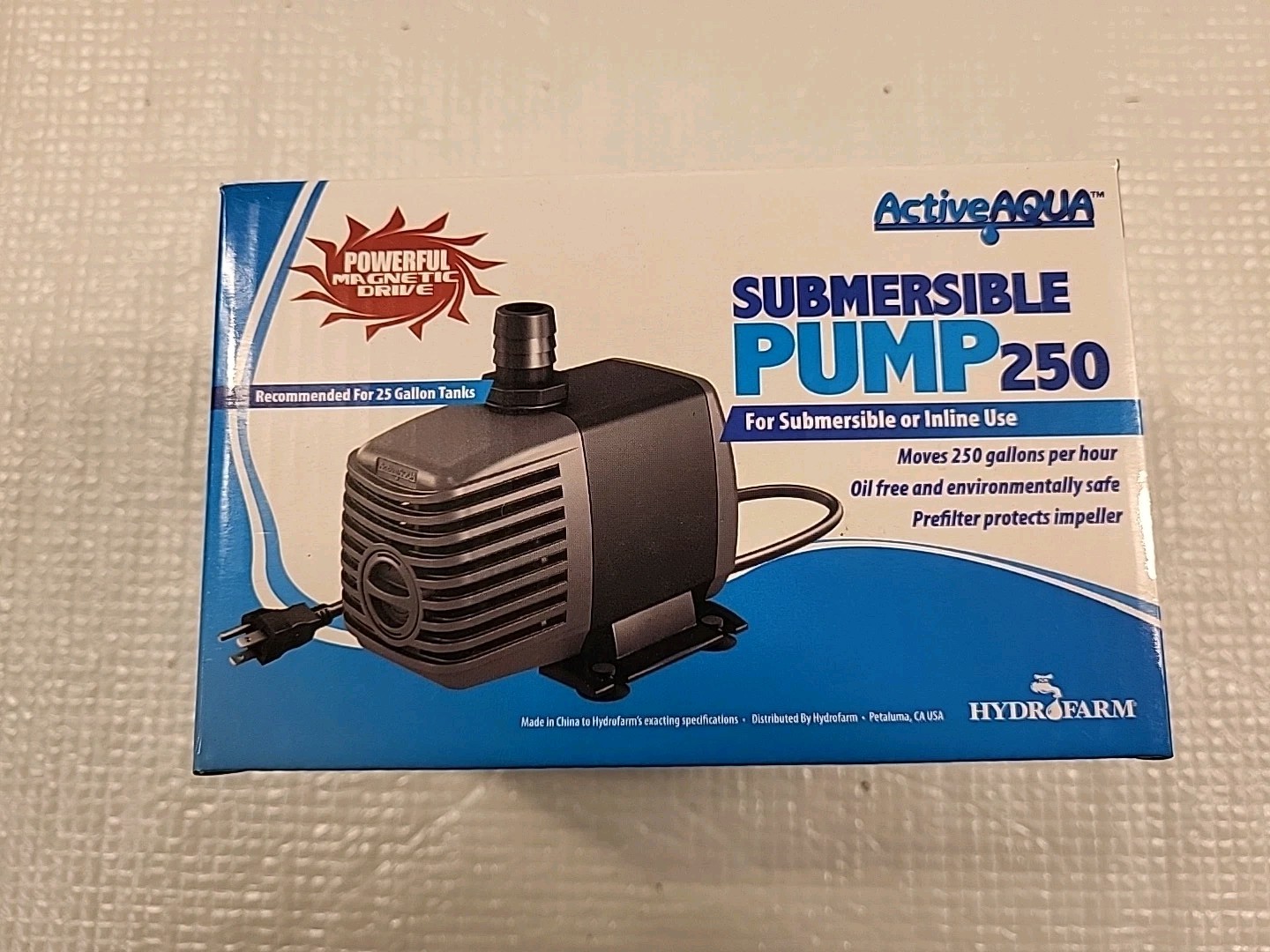 Active Aqua Submersible Water Pump, 250 GPH Hydroponics