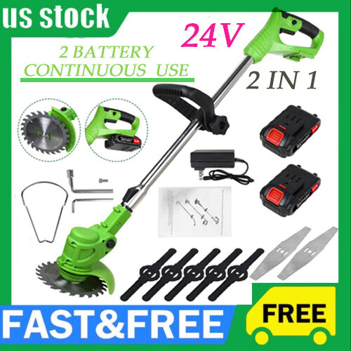 Electric Cordless Grass String Trimmer Lawn Edger WeedWacker Cutter + 2 Battery