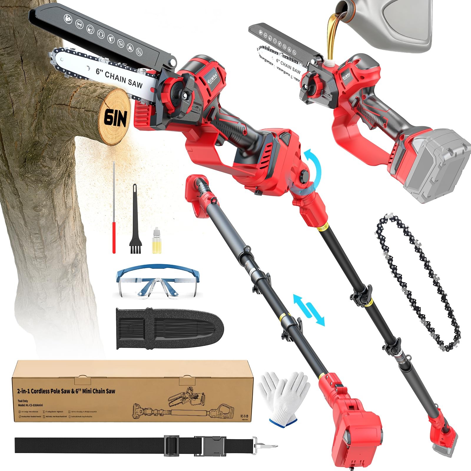 2-in-1 Cordless Electric Pole Saw, for Milwaukee M18 18V (NO Battery) Brushless