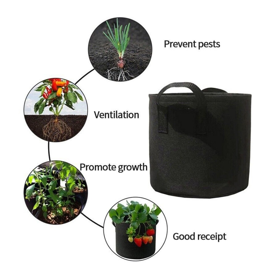 5GAL Plant Grow Bags Fabric Pot Nursery Soil Bag with Handles Thickened Nonwoven
