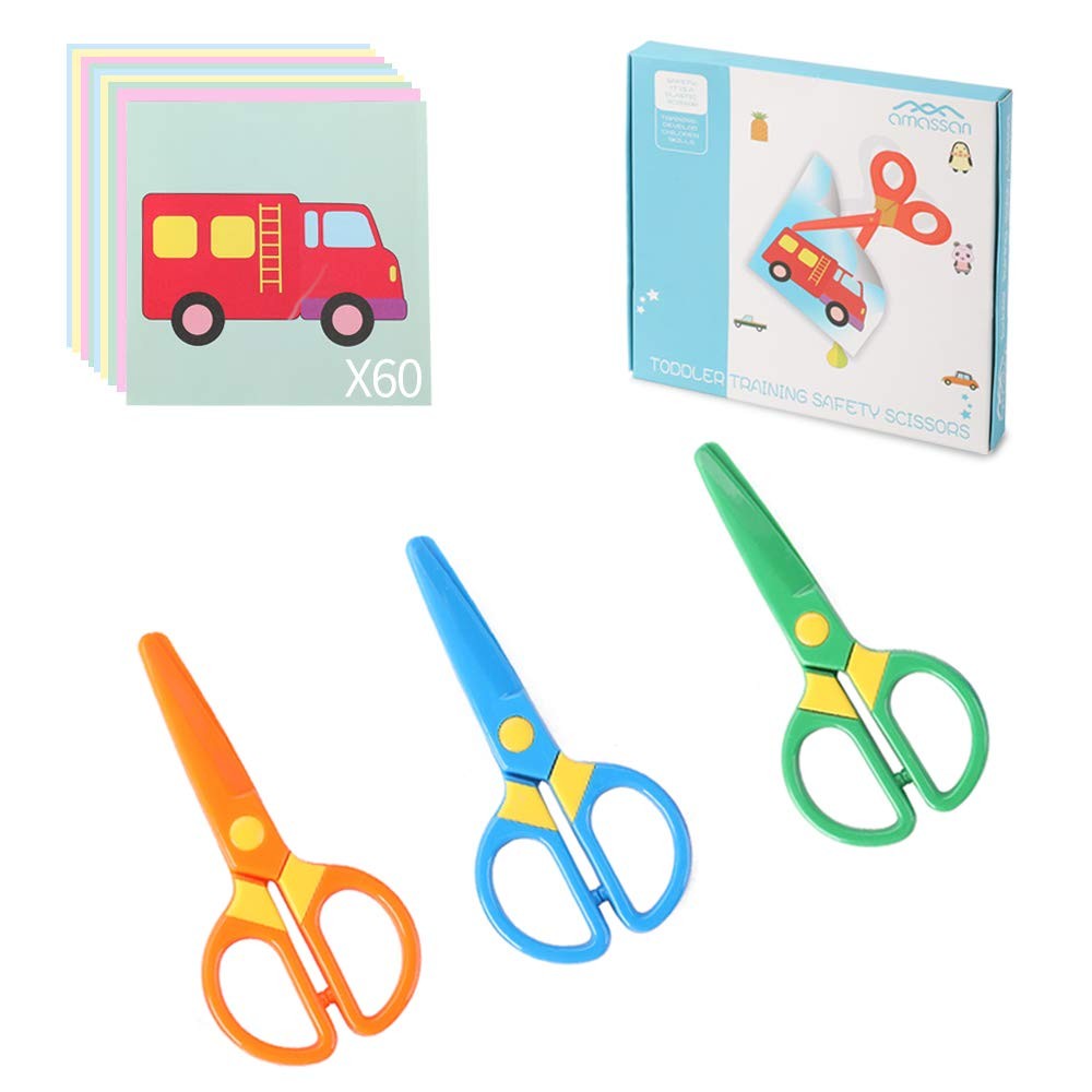 3-Pack Toddler Safety Scissors Kit – Child-Safe Preschool 3pcs &Paper Cutting