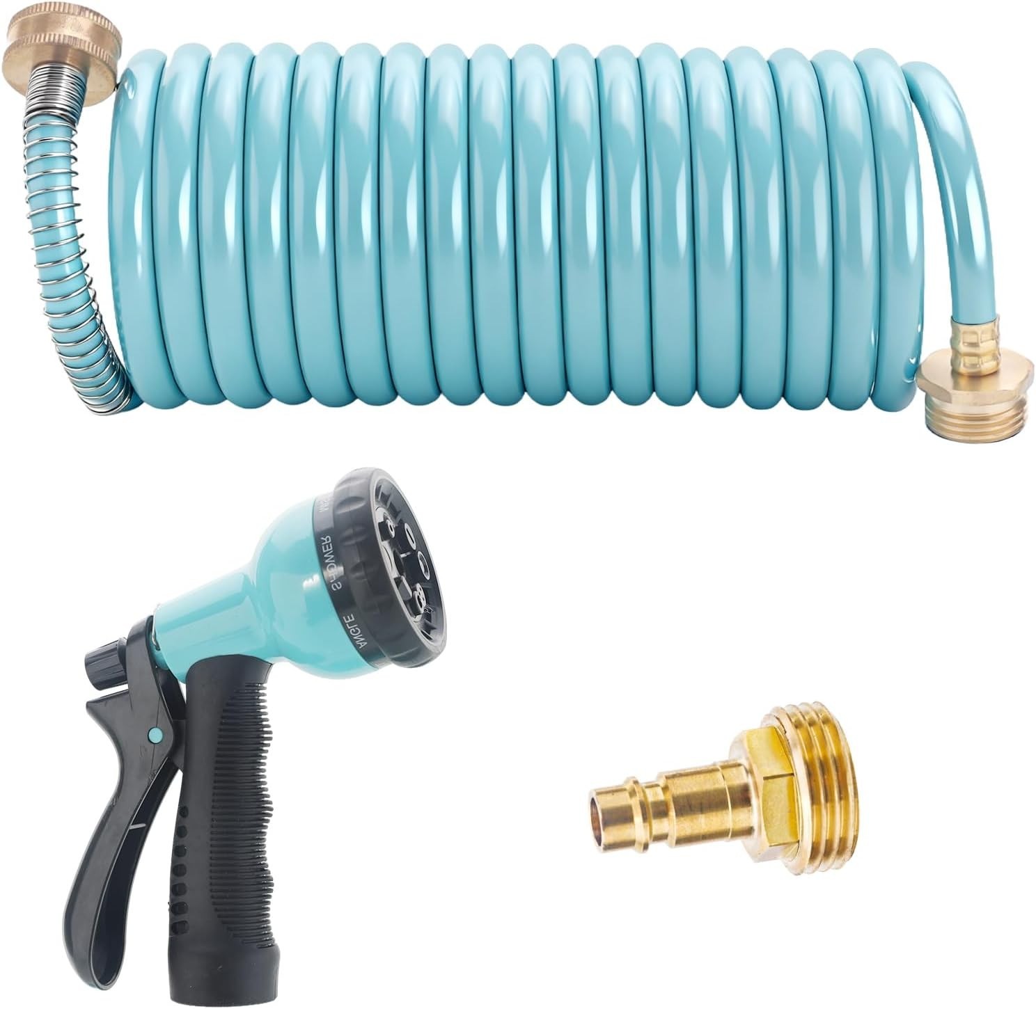 RV External Shower, 3/8 in by 15-Foot Coil Hose with 1/2 Inch Quick Connect A