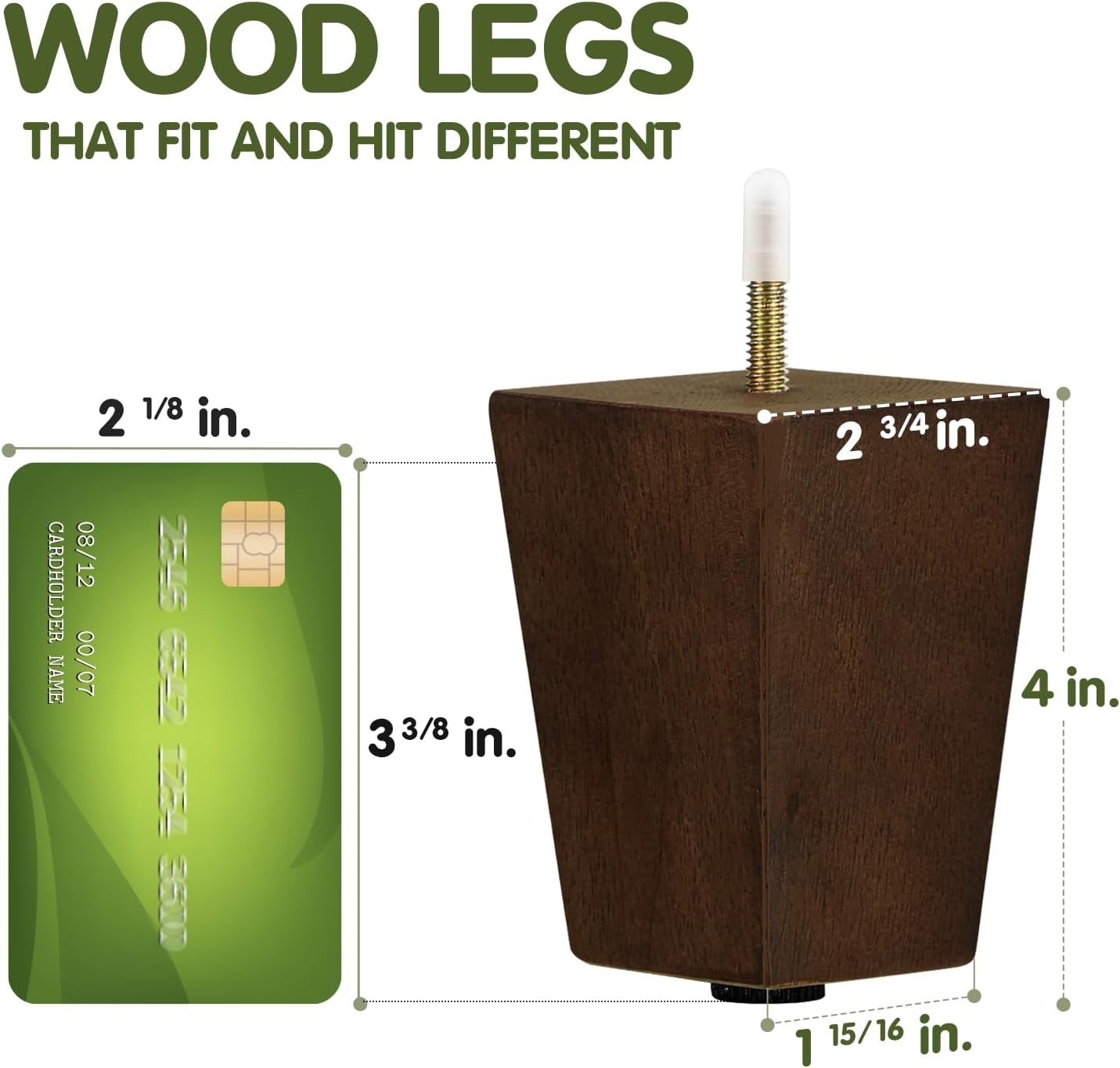 Yes4All 4-Inch Square Wooden Furniture Legs Set of 4, Brown Mid-Century Modern F