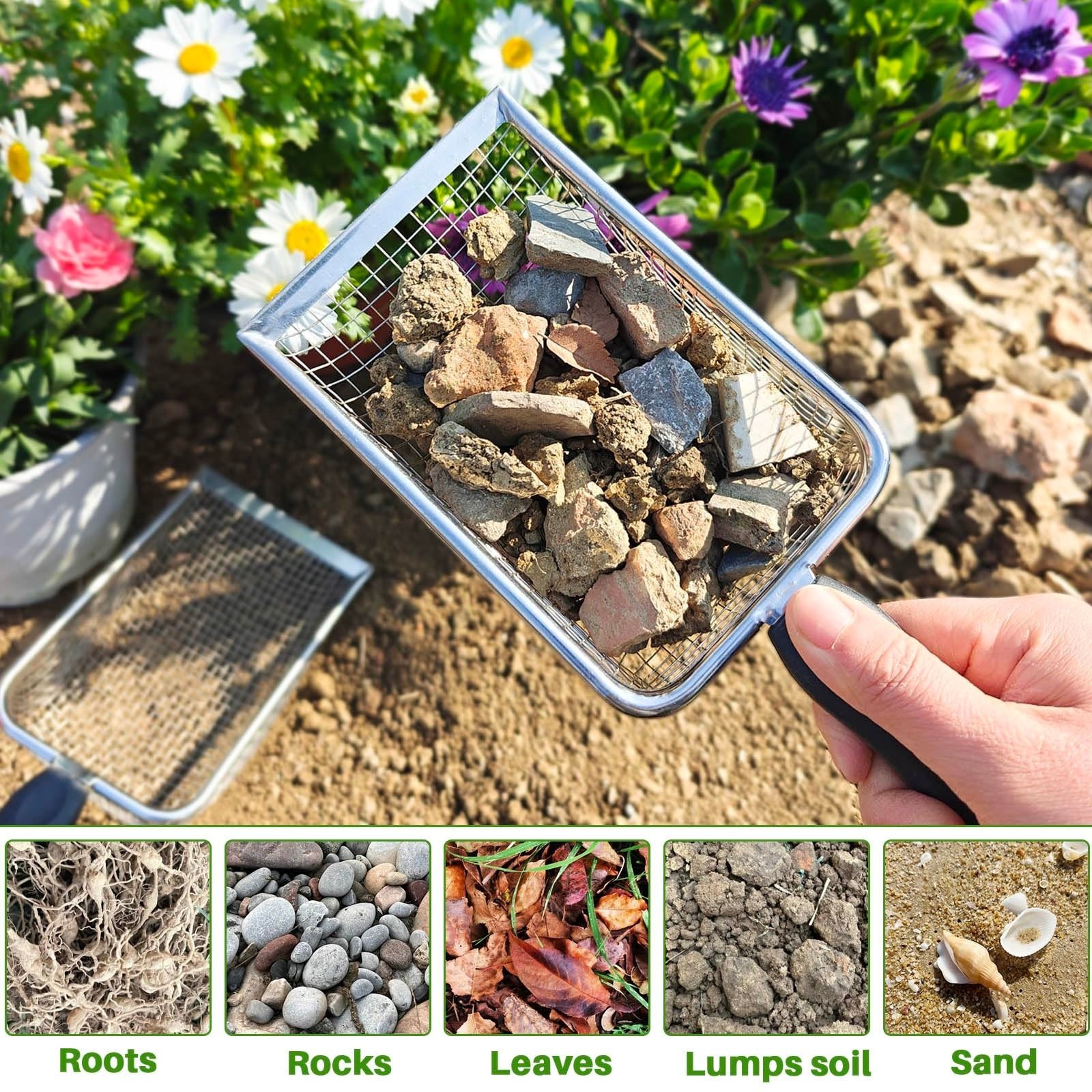 2 Pack Garden Soil Sifter Mesh Screen Dirt Sand Rocks Compost Strainer Filter