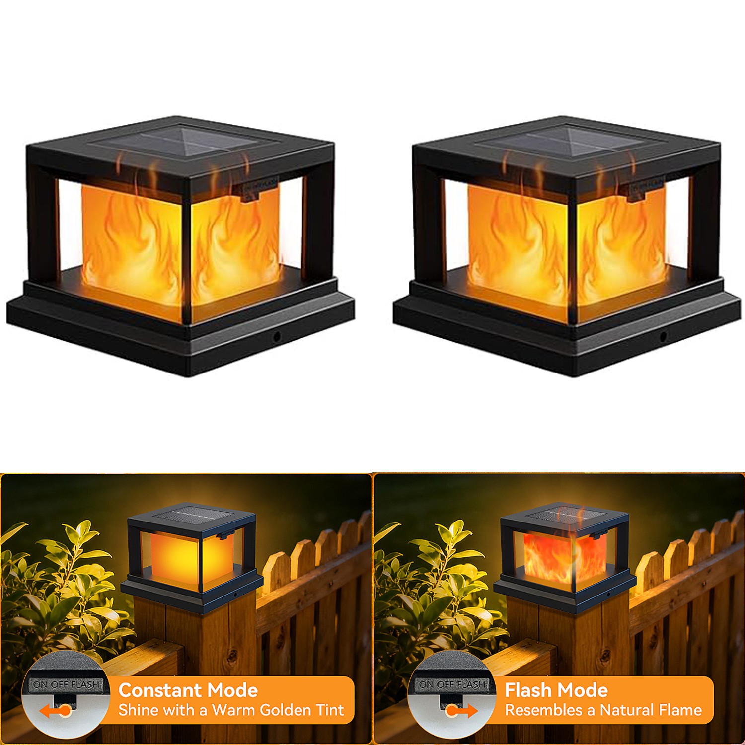 Solar Post Cap Lights Outdoor Flickering Flame Fence Lamp 4×4 Vinyl Wooden Posts