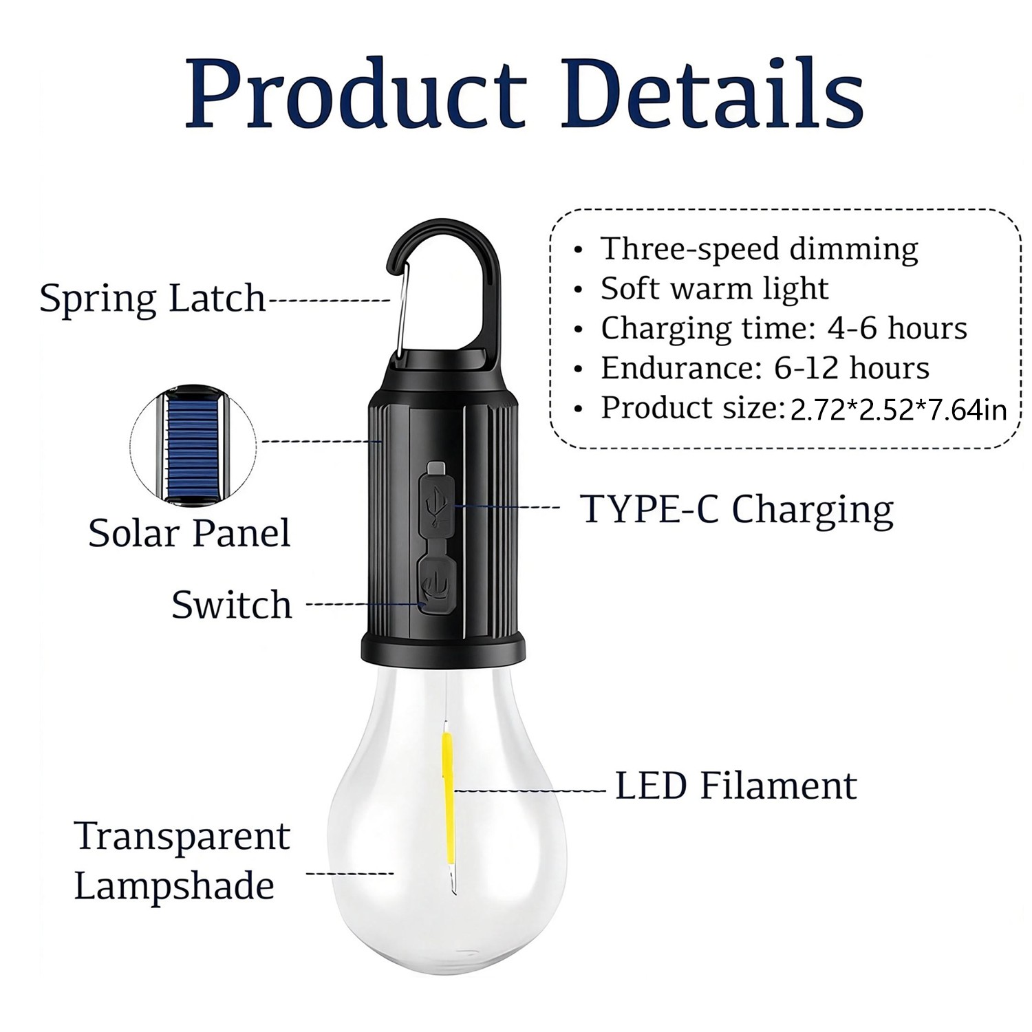 4Pcs Solar Hanging LED Light Bulb Outdoor Waterproof Tent Camping Lights Lamp US