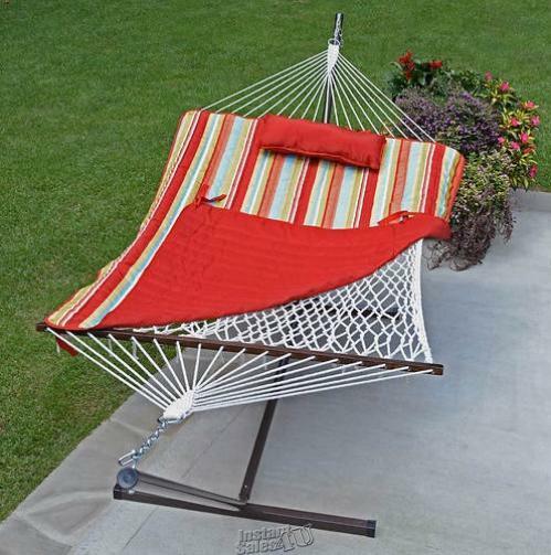 Algoma Rope Hammock Stand up Alone Combo Kit Orange Piper Stripe 8920STRIPE