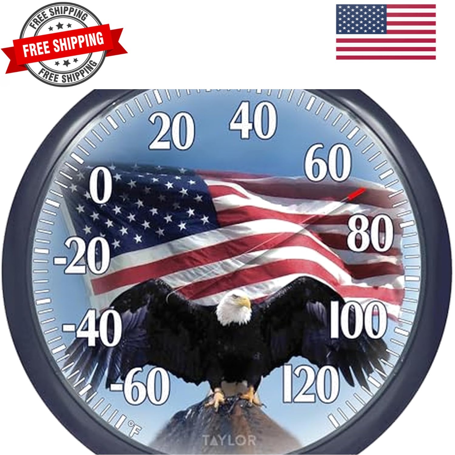 Taylor Bald Eagle Indoor Outdoor Dial Thermometer, Easy to Read Wall Decor fo…