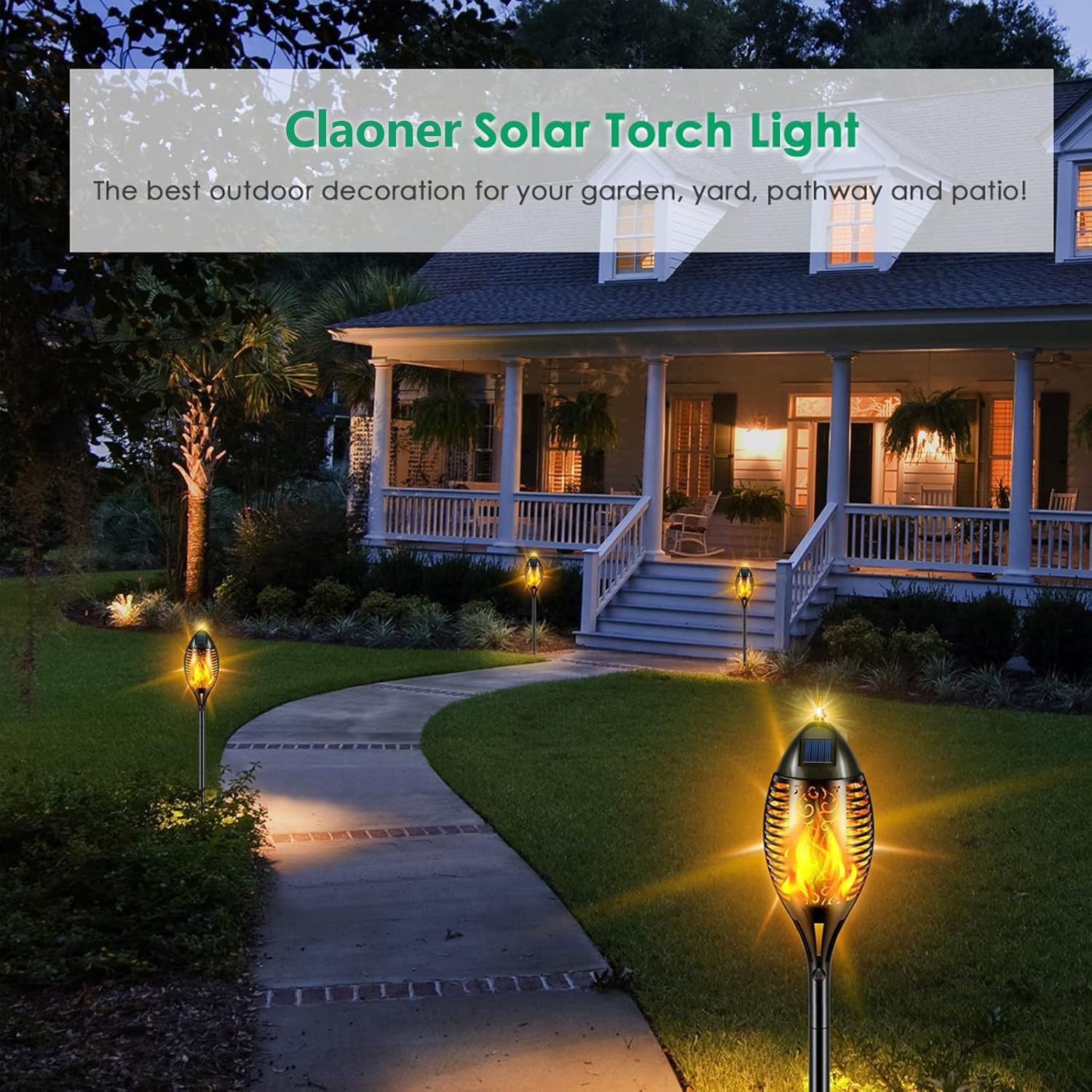6 Pack LED Solar Flame Torch Lights Outdoor Flickering Garden Yard Pathway Lamps