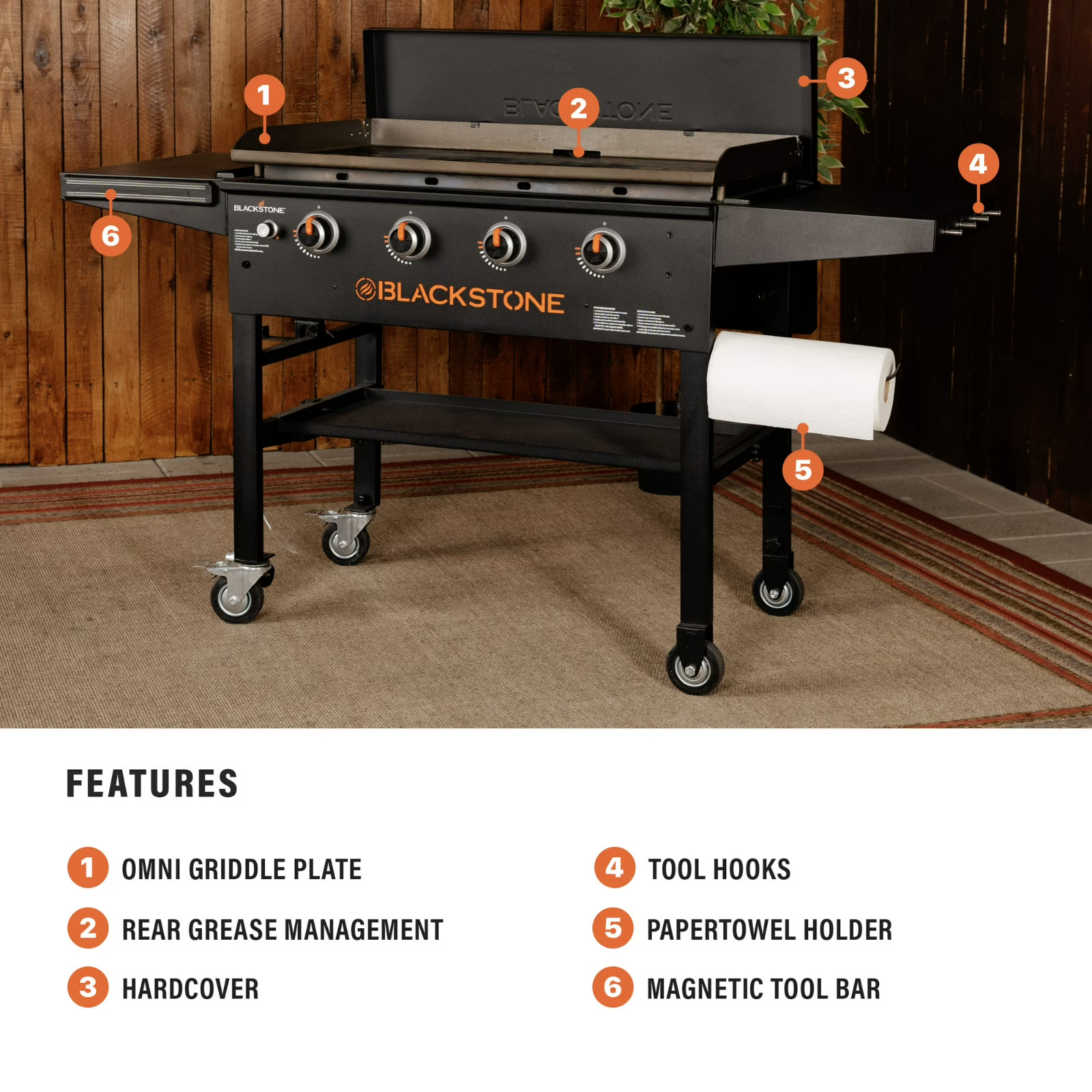 Blackstone Original Outdoor Griddle, 36 Inch 4-Burner Flat Top Grill with Hard C