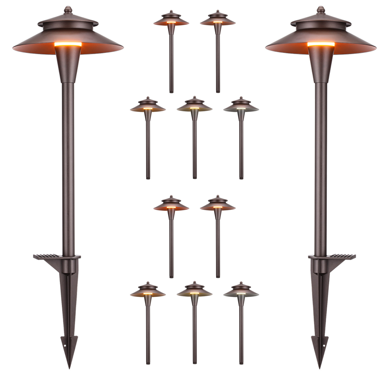 12 Pack 5CCT LED Landscape Pathway Lights, Double Layer, Oil Rubbed Bronze