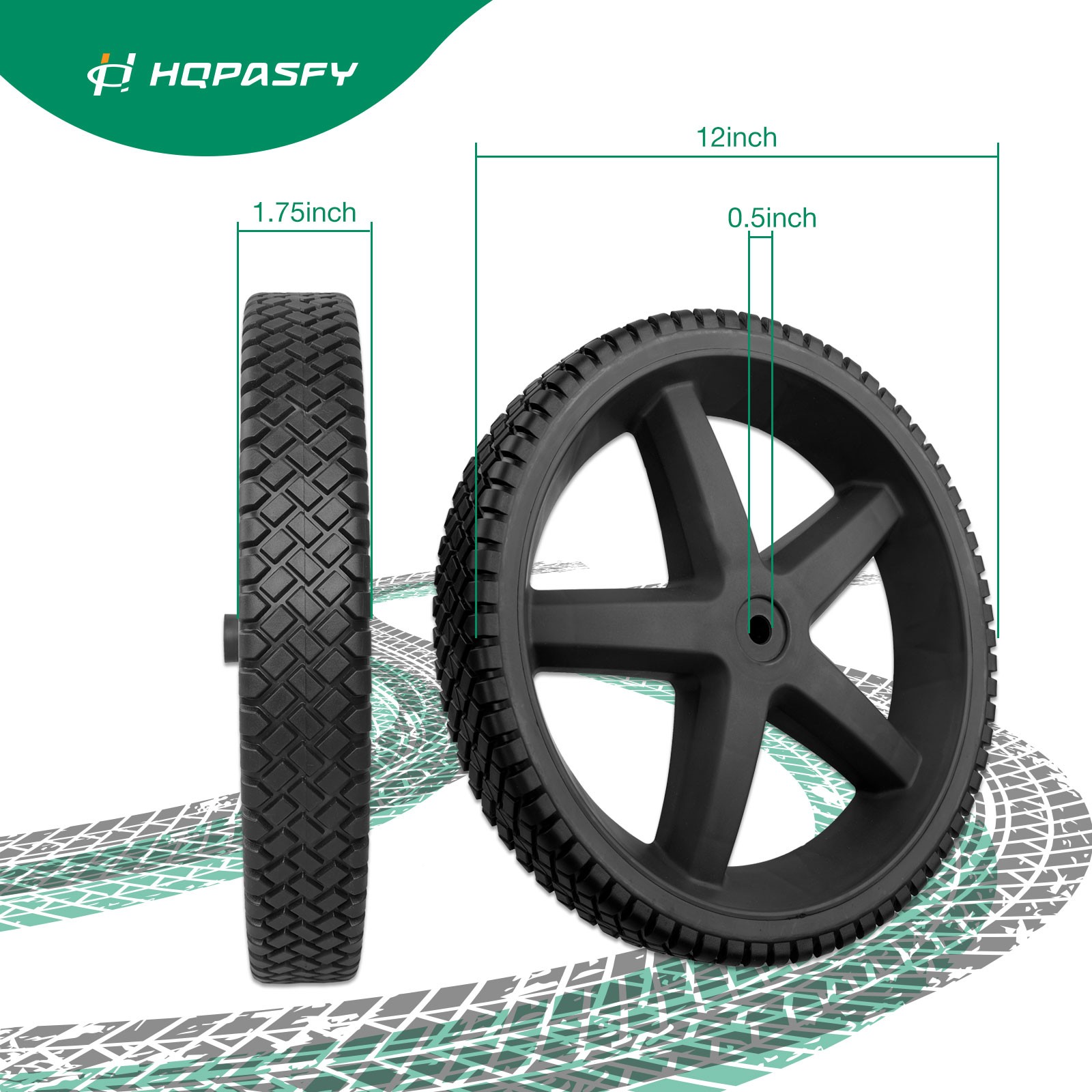 2 Pack 12″ x 1.75″ 1/2-Hub Pressure Washer Wheels For Homelite Ryobi RY80940B