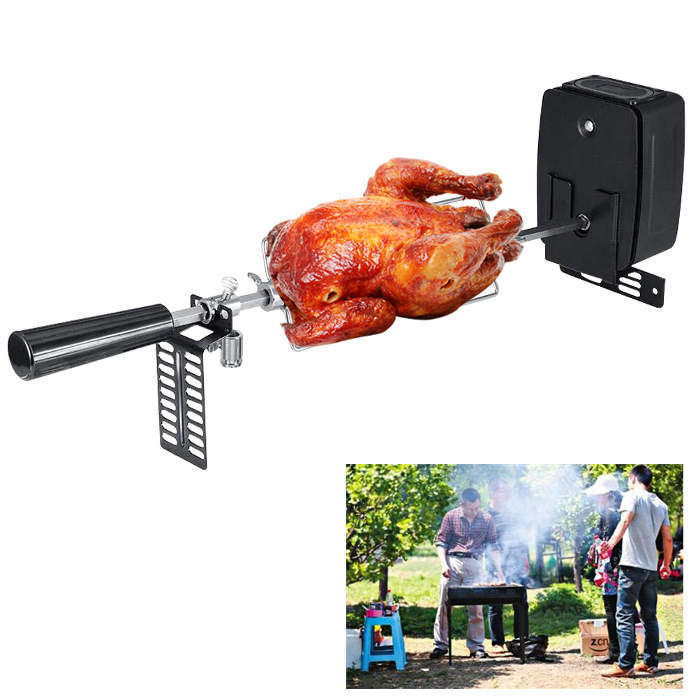 Stainless Steel Rotisserie Kit With Battery Motor, Forks & Spit Rods for BBQ