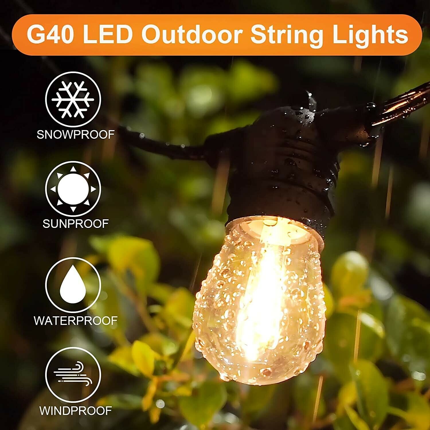 Outdoor String Lights Plug in LED Bulbs S14 Shatterproof Garden Patio Decor Lamp