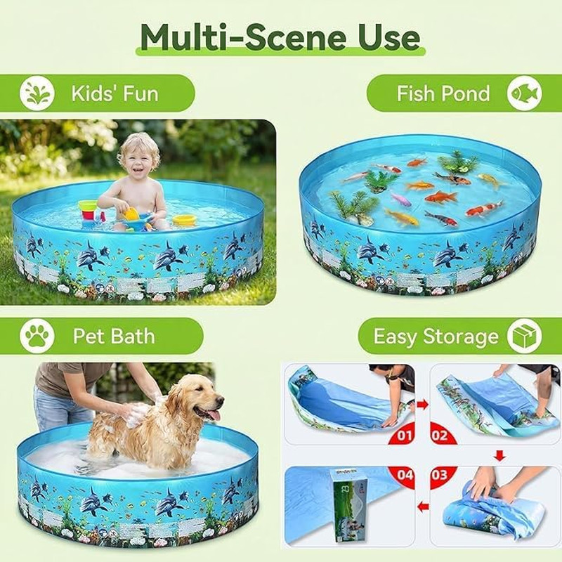8Ft round Kids Pool, Foldable Hard Plastic Non-Inflatable Quick Set Wading Pool