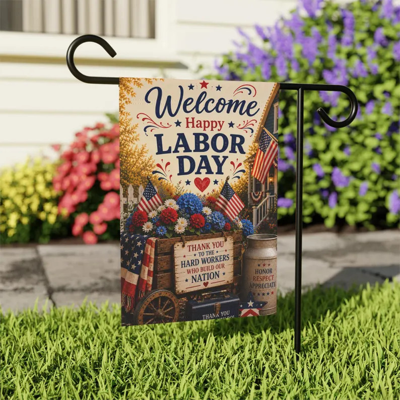 Labor Day Patriotic Welcome Garden Flag USA Worker Yard Decor