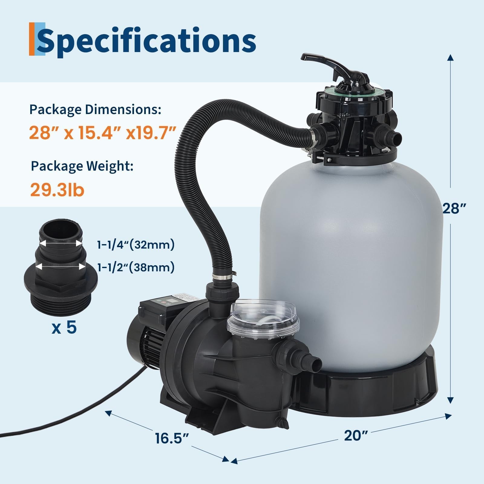10/12/13/16/19″ Ground Pool Sand Filter Pump w/Timer 1/3HP/1/2HP/3/4HP/1HP/1.5HP