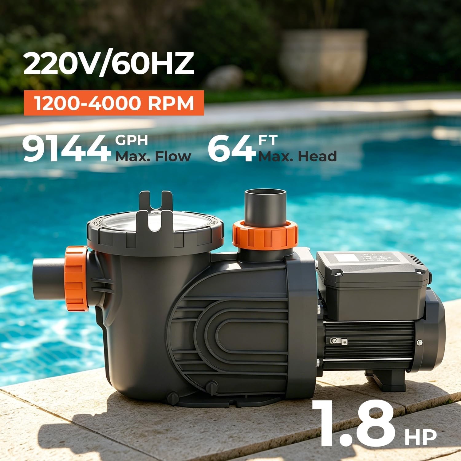 Variable Speed Pool Pump 1.8HP In/Above Ground w/ Motor Strainer Filter Basket