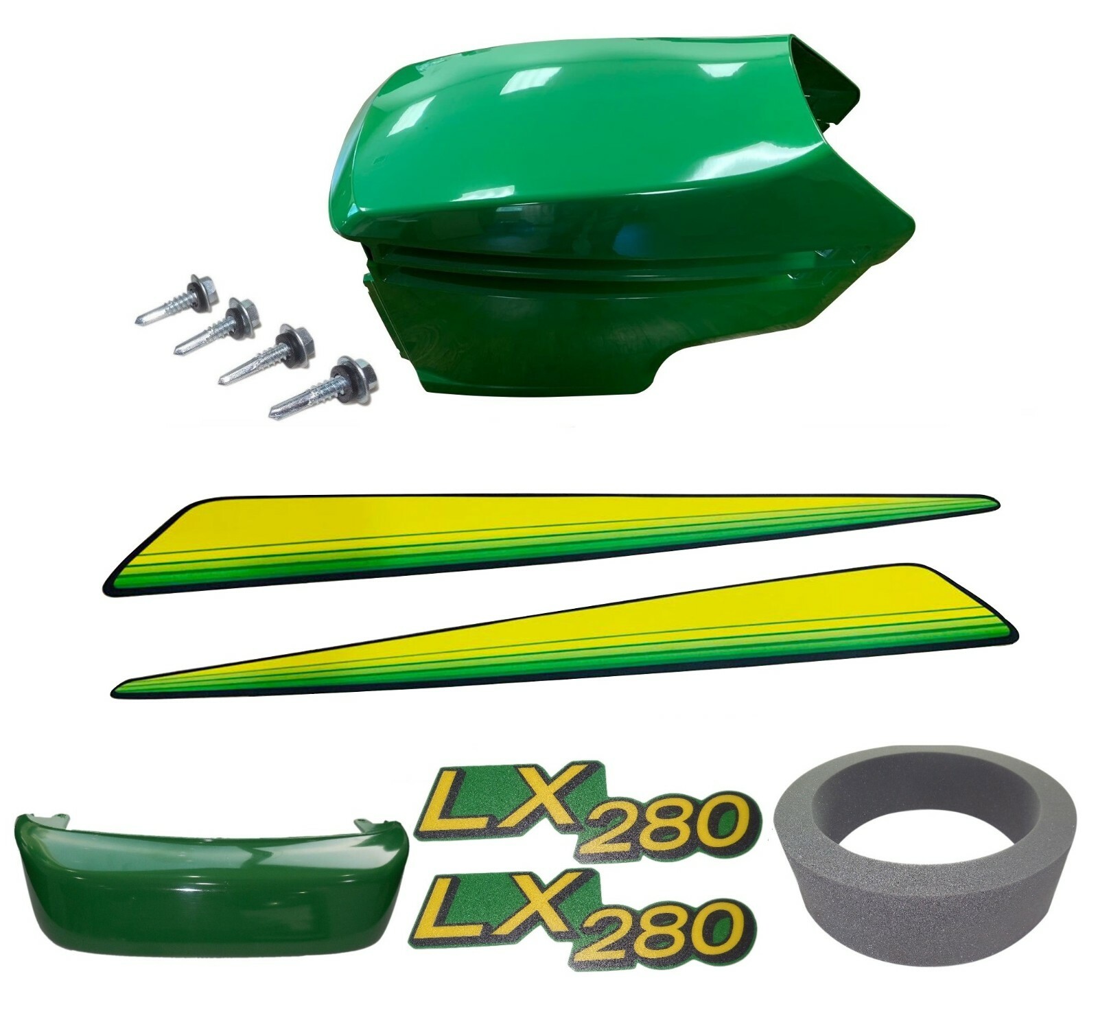 New Upper & Lower Hood/Bumper/Foam Isolator/LH&RH Stickers Fits John Deere LX280
