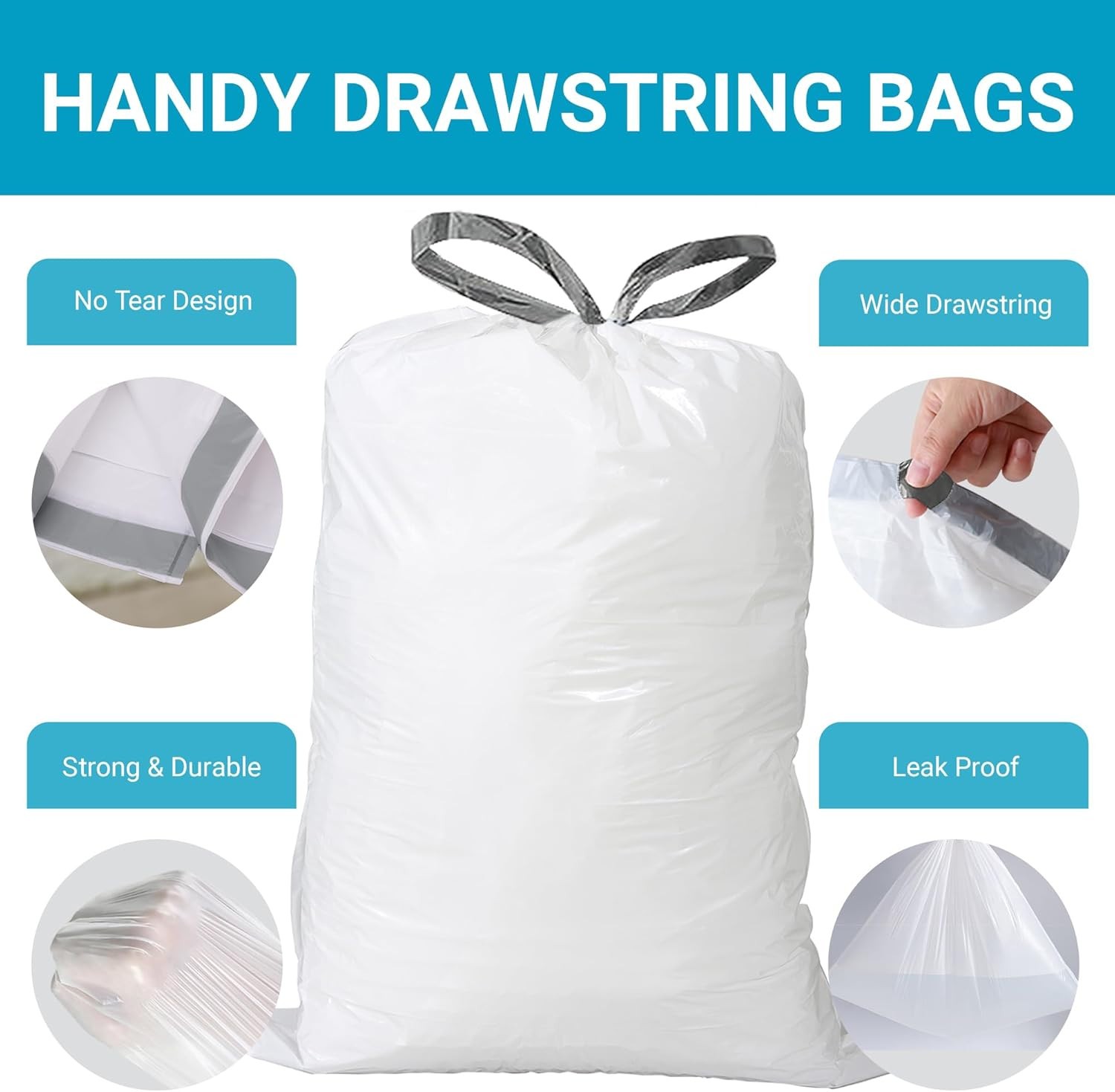8 Gallon Drawstring Trash Bags 100 Count 1.0 Mil Kitchen Liners