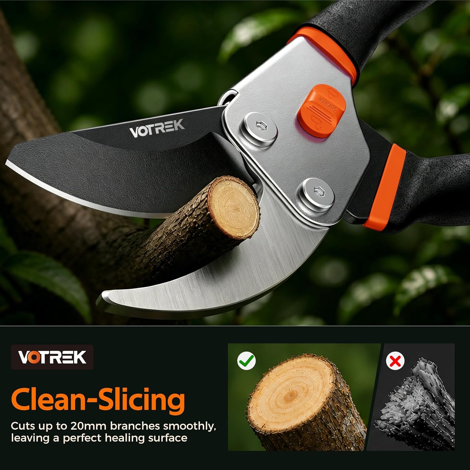 8.5″ Bypass Pruner, Jam-Proof SK5 Blade, Ergonomic Grip for Weak Hands