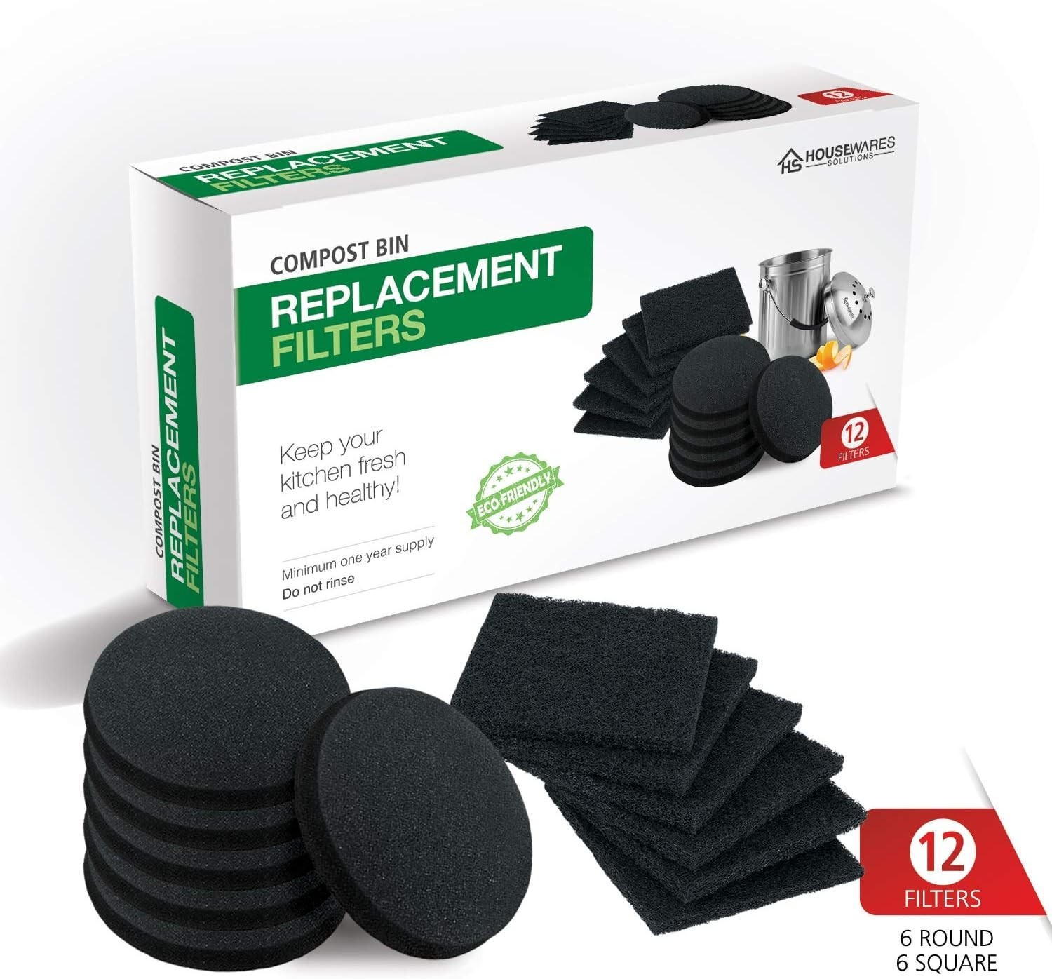 12 Pieces Counter Top Activated Carbon Compost Bin Filters – Extra Thick Indo…