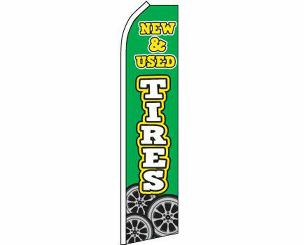 New & Used Tires Green / White Swooper Super Feather Advertising Flag