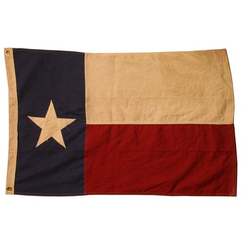 2X3 FT Vintage Style Texas Flag Tea-Stained Sewn EMBROIDERED Cotton Flags