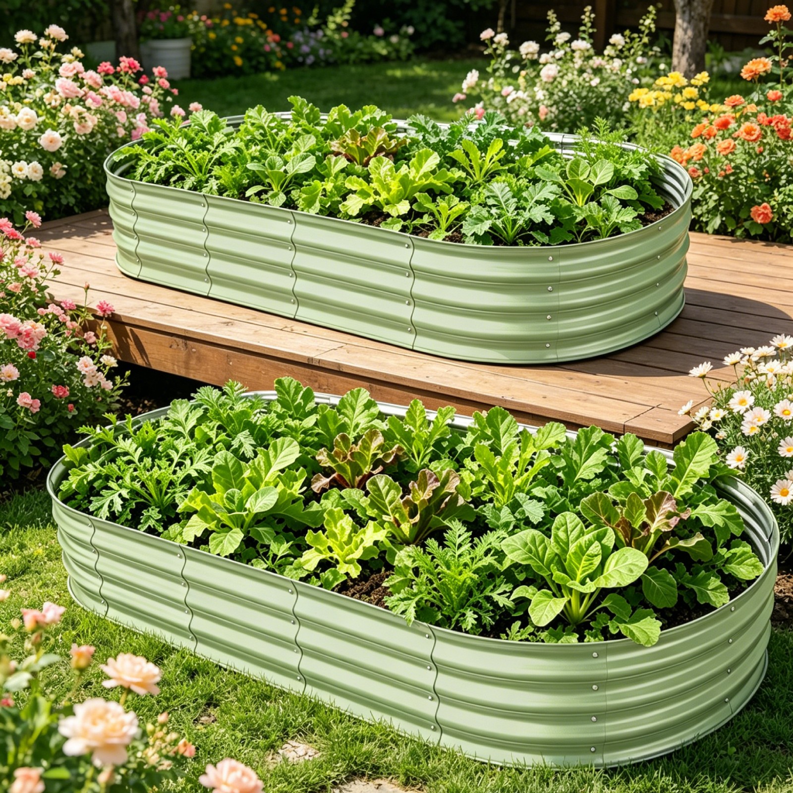 2 Pack Galvanized Raised Garden Bed Outdoor, 6x3x1 ft Metal Planter Box Green