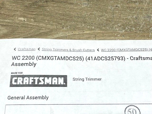 Craftsman WC2200 Gas String Trimmer Curved Shatf only Cutting Head Assembly Kit
