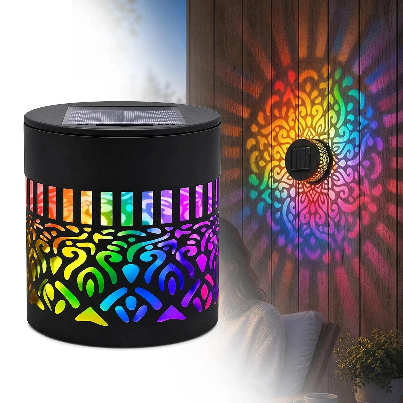Solar Mandala Mosaic Lights 7 Color Changing Outdoor Solar Fence Decor Lamp