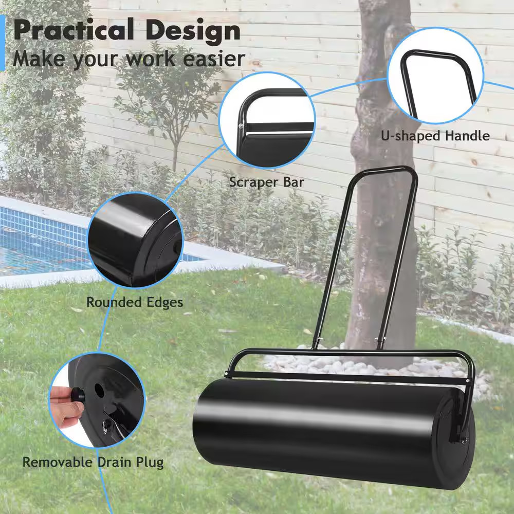 36 X 12 In. Tow Lawn Roller Water Filled Metal Push Roller in Black