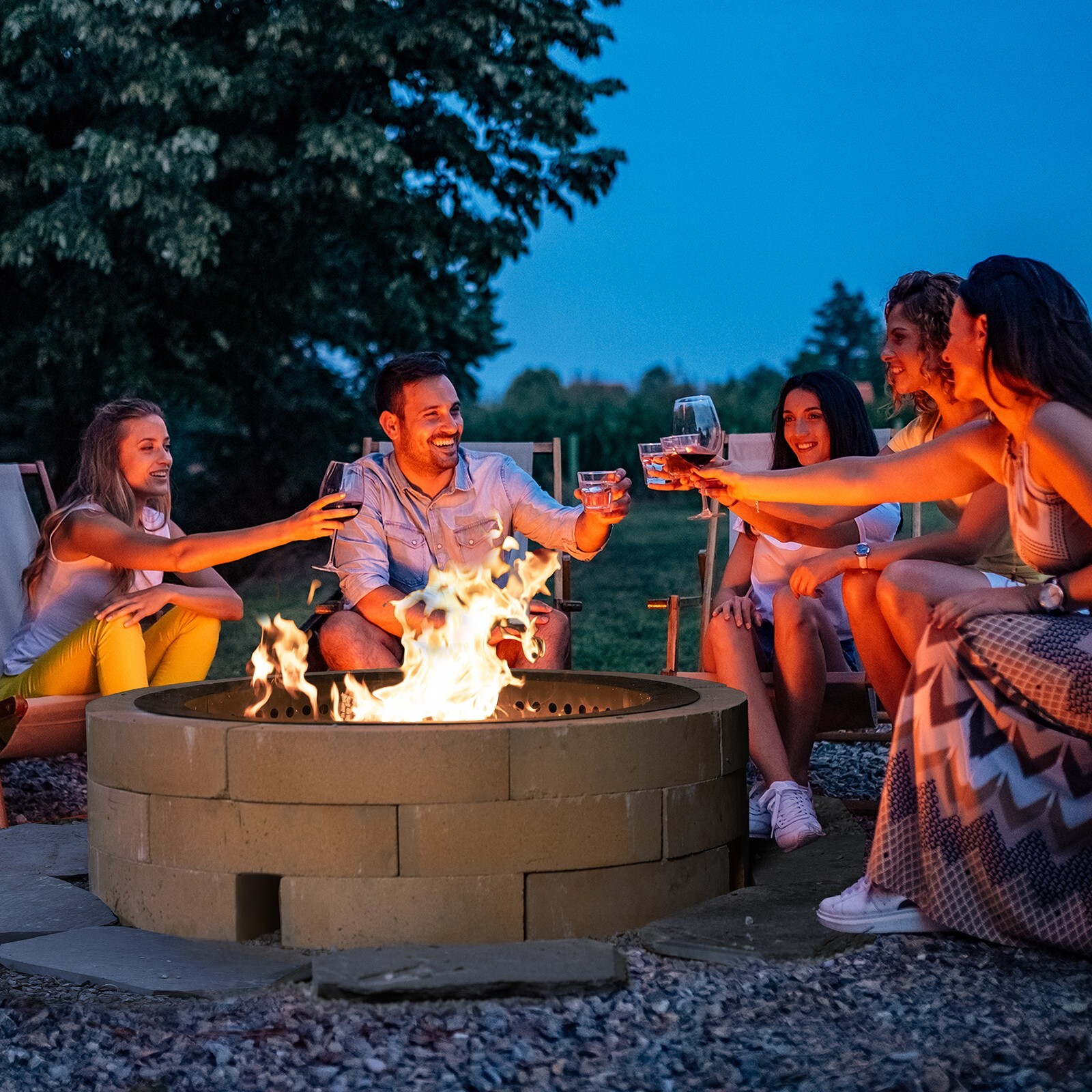 Aoodor 36” Fire Pit Ring Round Smokeless Double Layer for Camping Wood Burning
